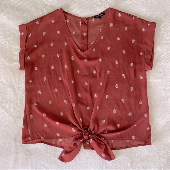 Rust Orange Blouse with Front Tie and Button Back Details - Picture 6 of 9